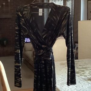 Black and gold faux wrap dress, size small